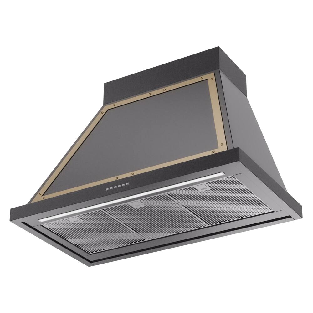 Alt View 2. ILVE - ILVE Nostalgie II Series 36 in. Noblesse Wall Mount Range Hood with 600 CFM (Brass Trim) - Glossy Black.