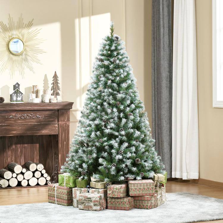 Alt View 1. PULUZ - 6ft Unlit Snow-Dusted Full Fir Artificial Christmas Tree with Realistic Branches, 61 Pine Cones and 800 Tips - Green.