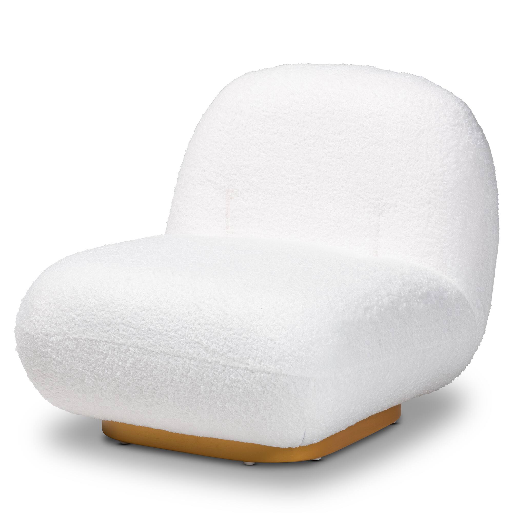 Baxton Studio - Paiva Modern and Contemporary Boucle Upholstered and Brushed Gold Finished Accent Chair - White/Gold
