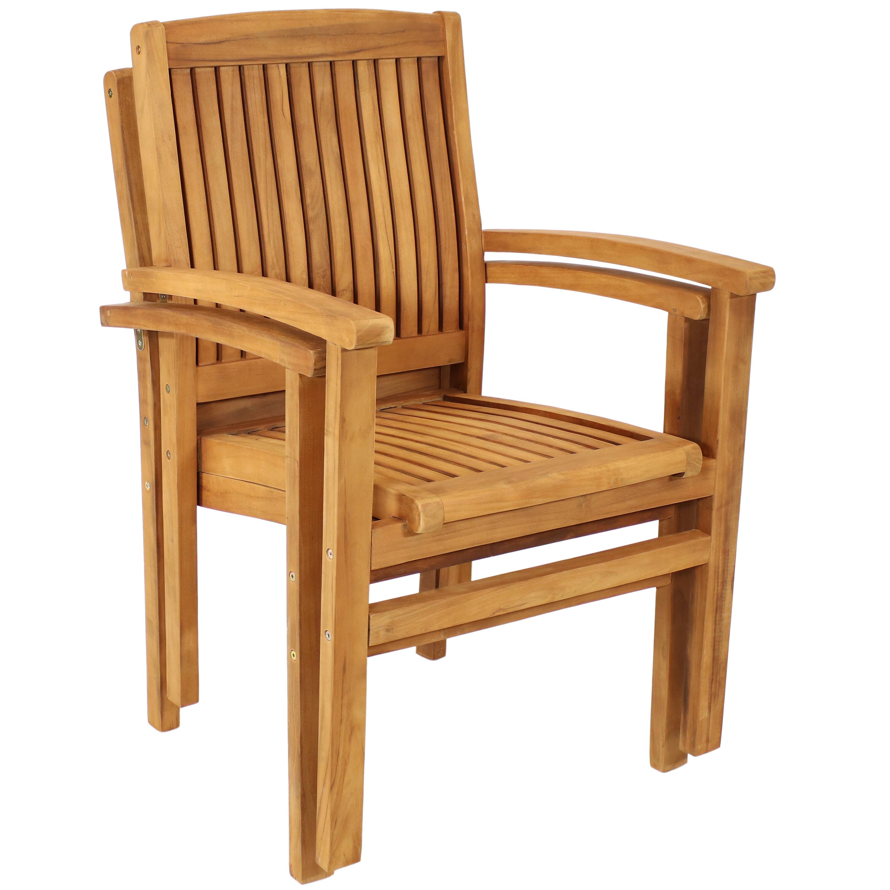 Alt View 8. Sunnydaze - 2 Solid Teak Wood Stackable Outdoor Dining Armchair - Light Brown.