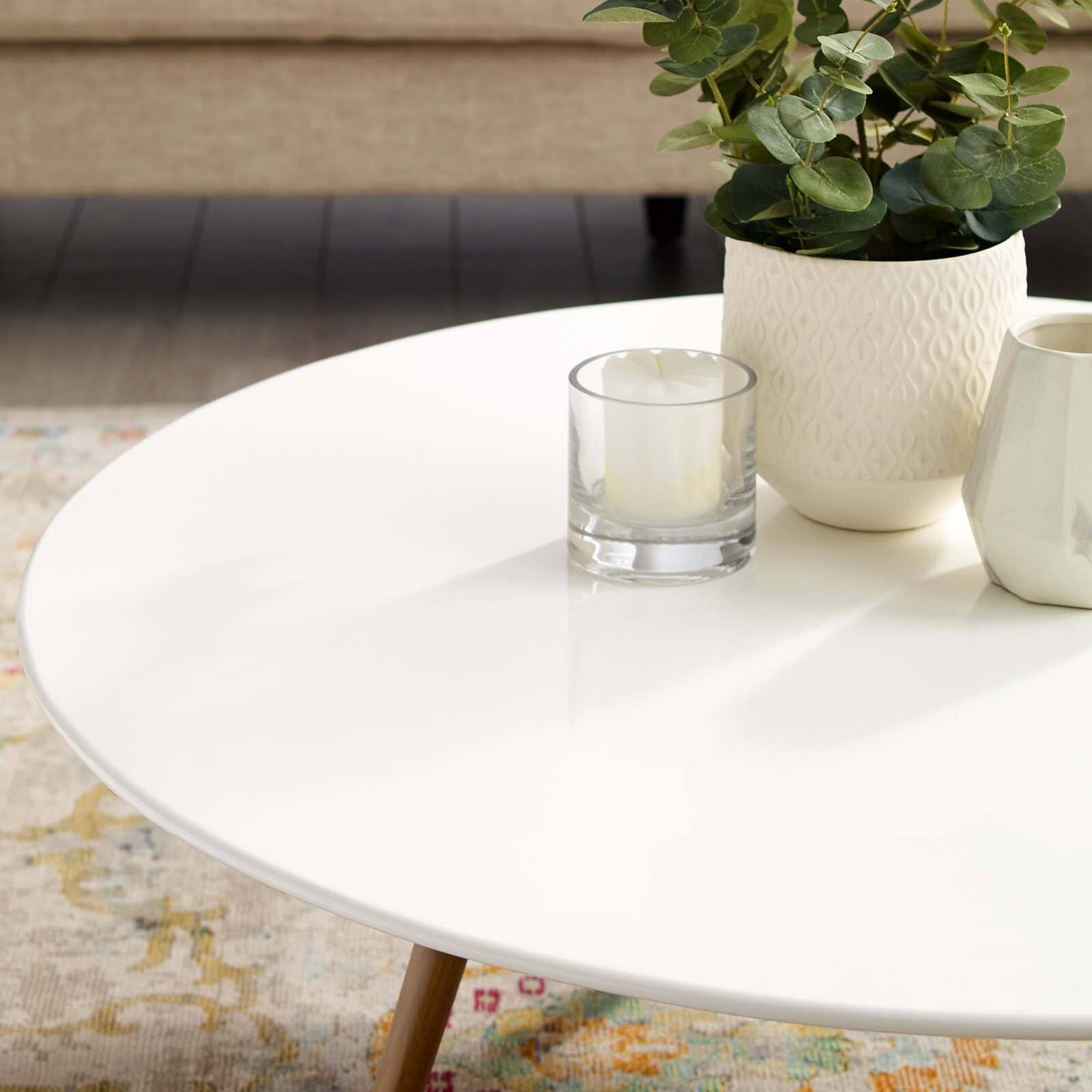 Left. Modway - Lippa Round Wood Coffee Table with Tripod Base - Walnut White.