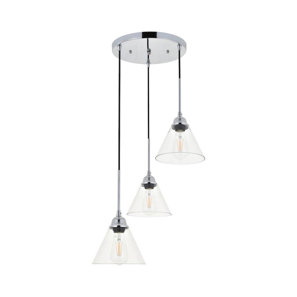 Alt View 7. Living District - Histoire 3 Light Chrome Pendant - Chrome And Clear.