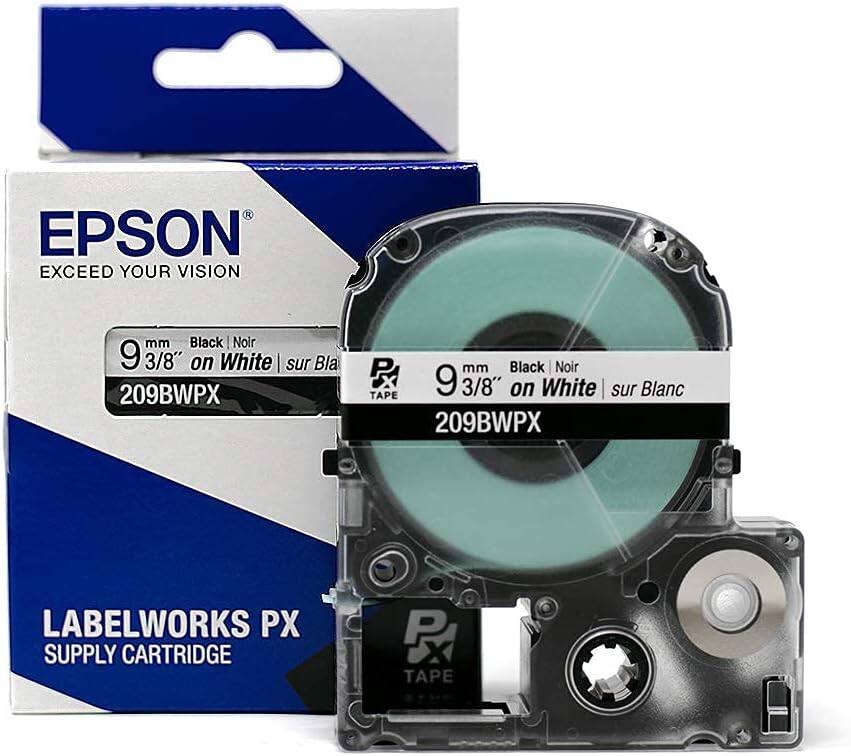 EPSON  
EXCEED YOUR VISION  

9 mm Black | Noir  
9 3/8" on White | sur Blanc  
209BWPX  

LABELWORKS PX  
SUPPLY CARTRIDGE  

TAPE