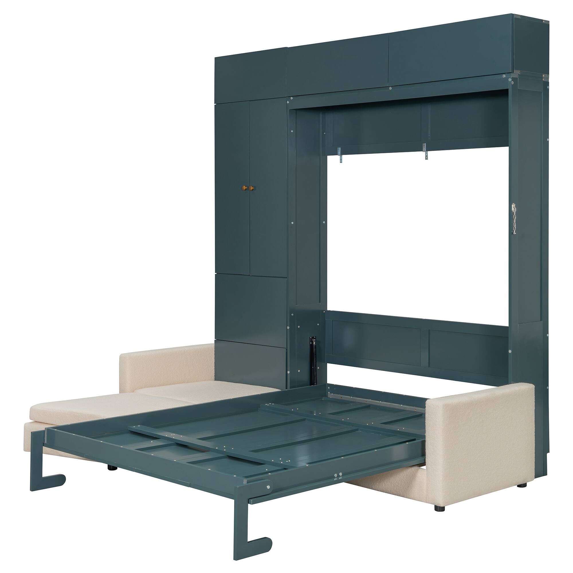 Alt View 7. Anysun - Queen Size Murphy Bed Wall Bed with Sofa and Shelves,Green Panel - Beige.