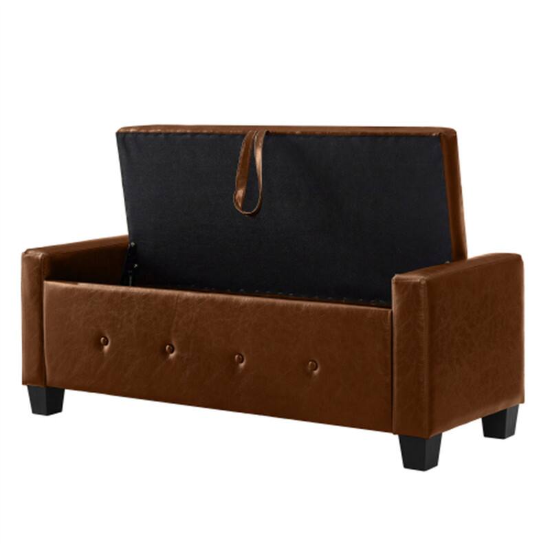 Angle. HTUTWOO - Storage Ottoman Bench for Bedroom Living Room Hallway - 48" Upholstered Tufted Faux Leather PU Ottoman with Storage - Brown.