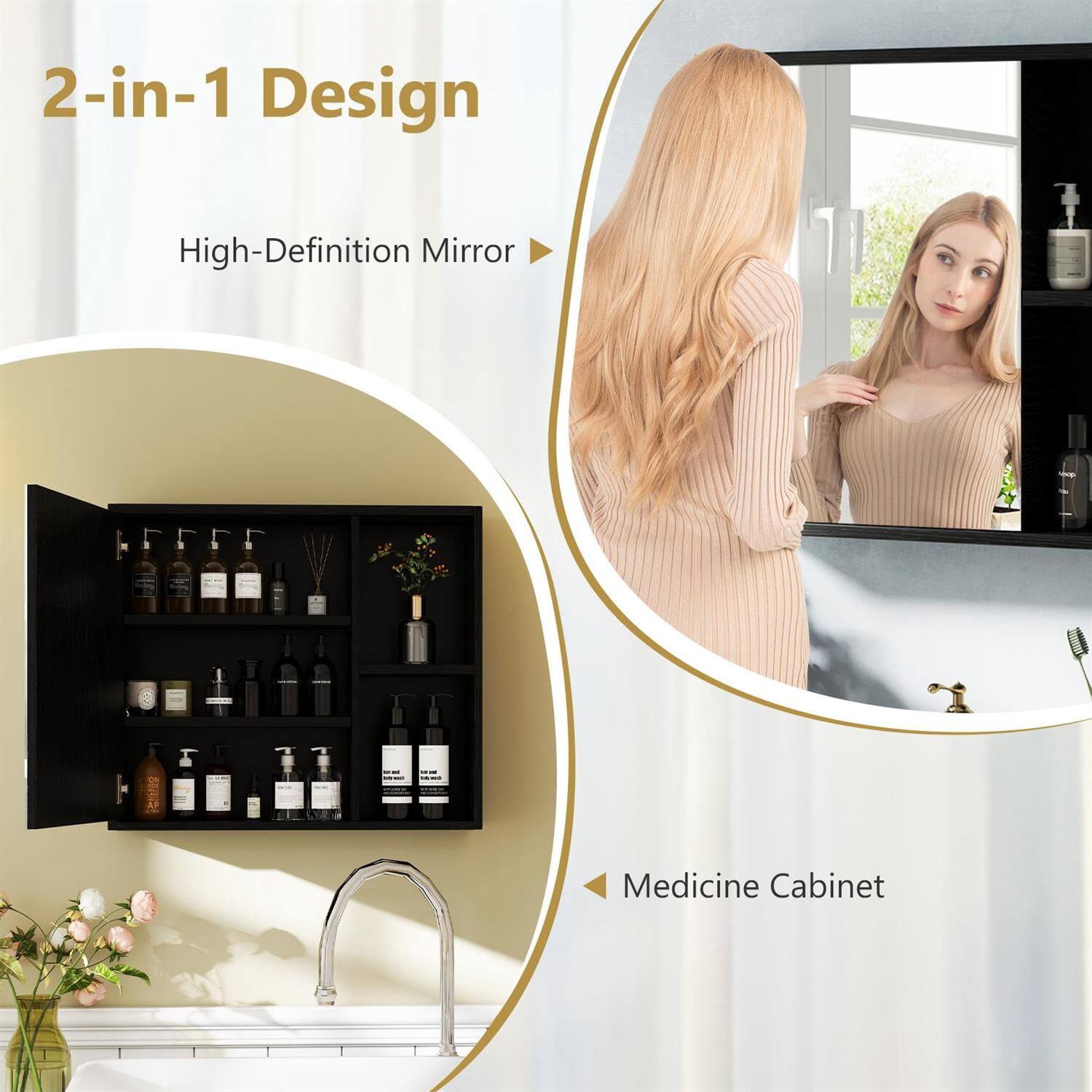 2-in-1 Design

High-Definition Mirror

Medicine Cabinet