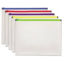 Pendaflex - Poly Zip Plastic Zip Document Envelope, 10" x 13", 5/Pack - Assorted Colors