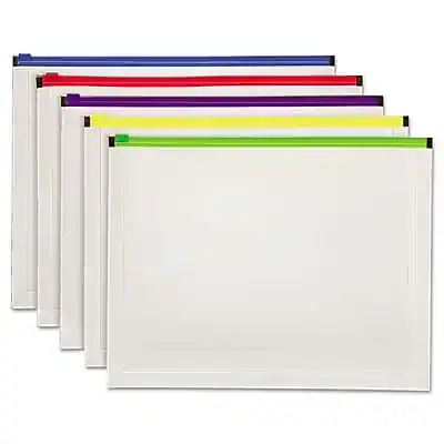 Front. Pendaflex - Poly Zip Plastic Zip Document Envelope, 10" x 13", 5/Pack - Assorted Colors.