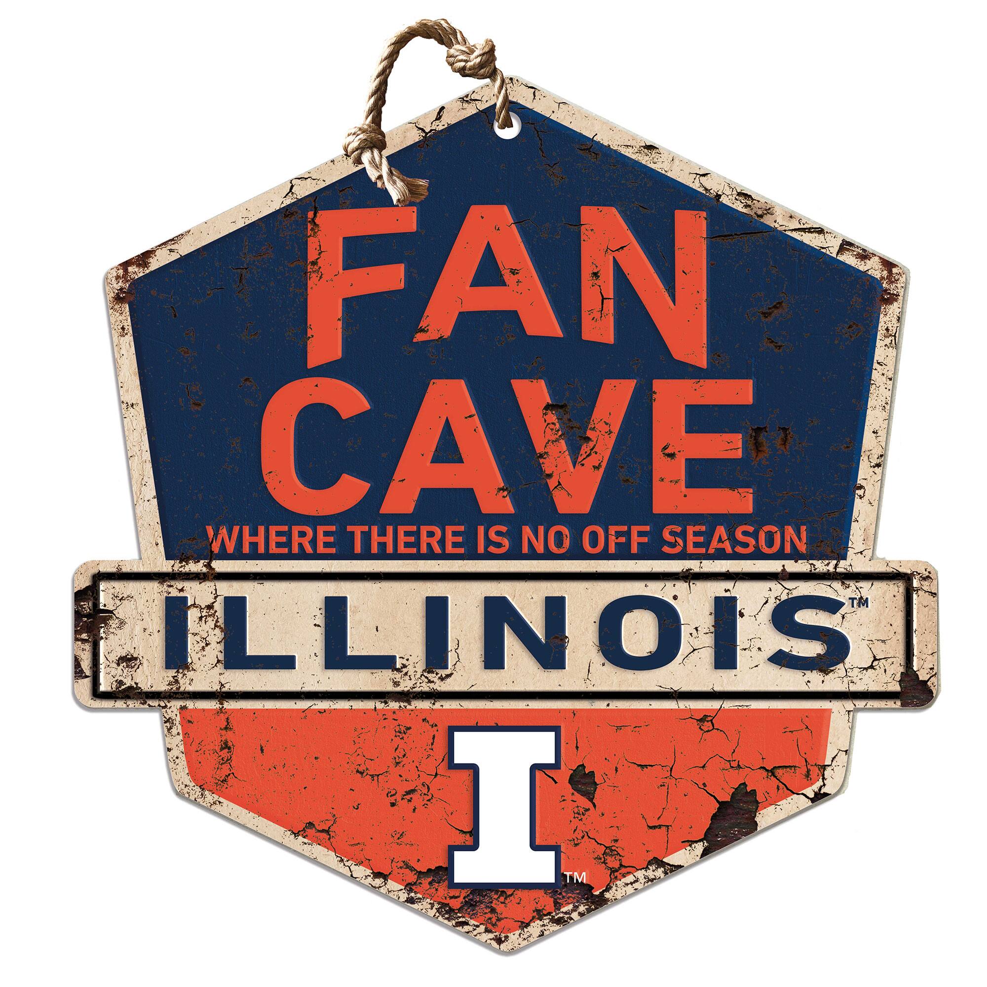 Illinois Fighting Illini Fan Cave Badge Sign