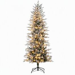 RYHNUYNE - Pre-Lit Artificial Flocked Christmas Tree, Snow Branches Warm Yellow Lights Auto-Open Design Dense Realistic Foliage - Green