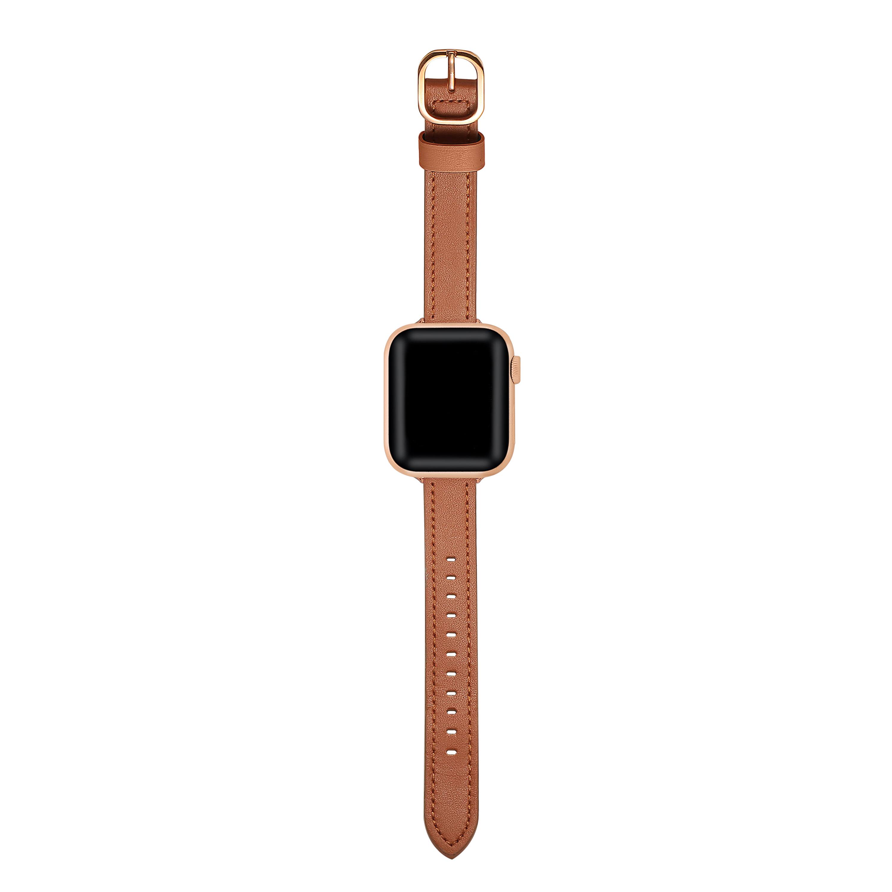 Back. Posh Tech - Carmen Skinny Leather Band for Apple Watch - Brown.