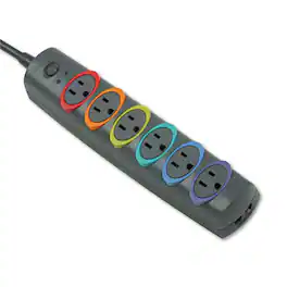 Kensington - K62144NA SmartSockets 1260 J Color-Coded Strip Surge Protector with 6 AC Outlets and 8 ft. Cord - Black