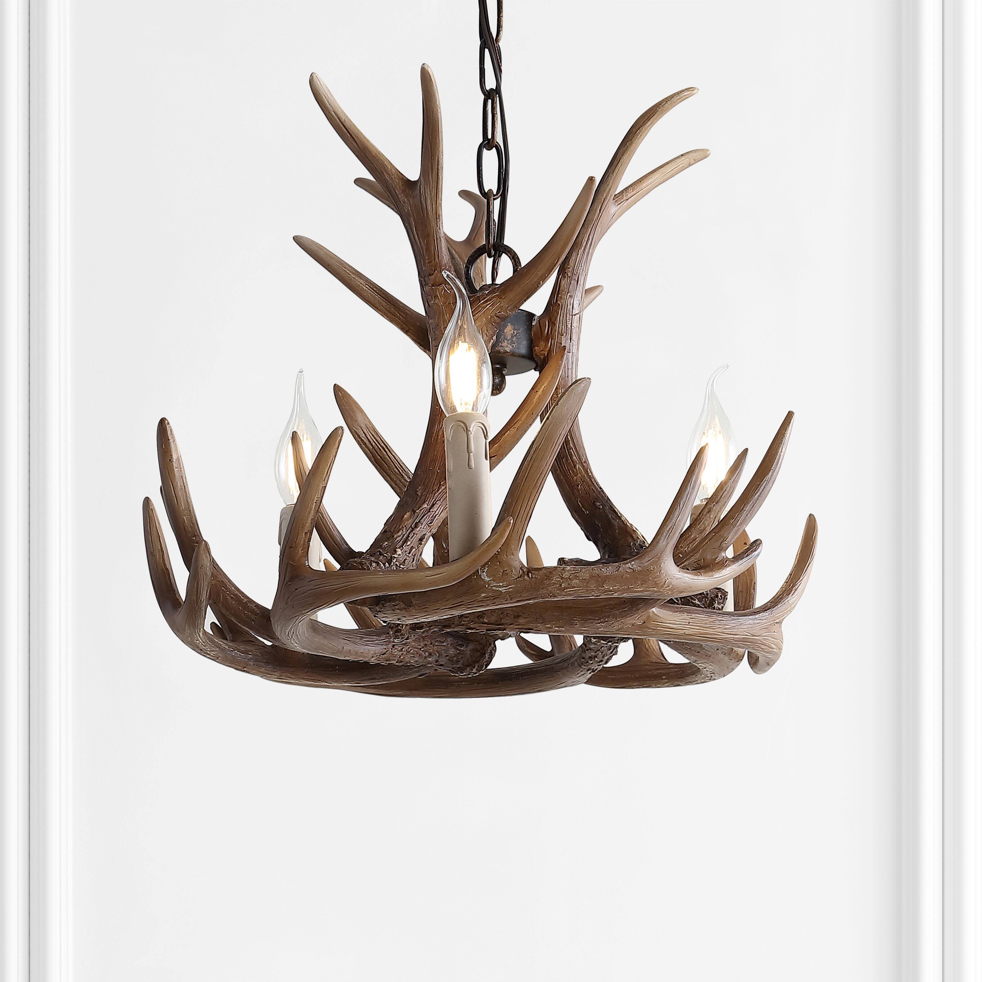 Alt View 7. Jonathan Y - Nelle 18" Adjustable Resin Antler 3-Light LED Chandelier, Brown - Brown.