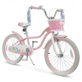 Gymax - 20'' Girls Bike w/Removable Basket Streamers Hand Brake & Coaster Brake Saddle - Pink