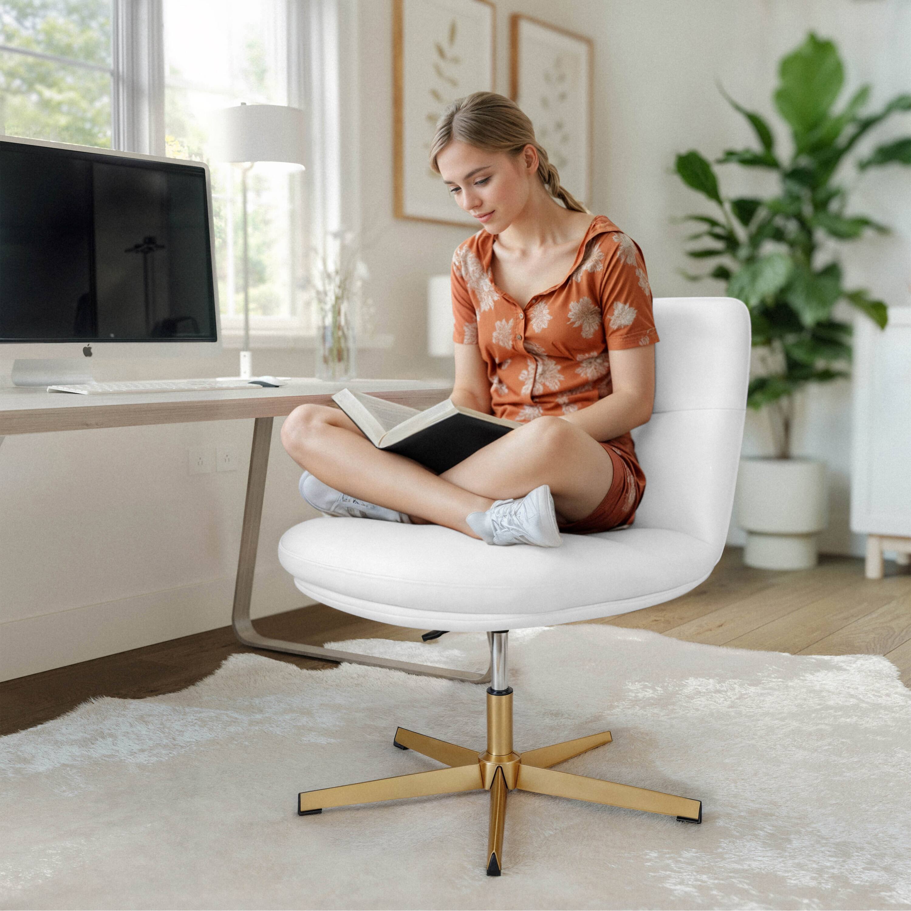 Alt View 2. Flash Furniture - Chloe Commercial Wide Mid-Back White Padded LeatherSoft Armless Stationary Task Office Chair with Adjustable Height, Swi - White.