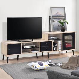 Kings Brand Furniture - Nathan 75-Inch TV Stand, Entertainment Center & Media Console with Drawers, Open & Closed Storage - Natural
