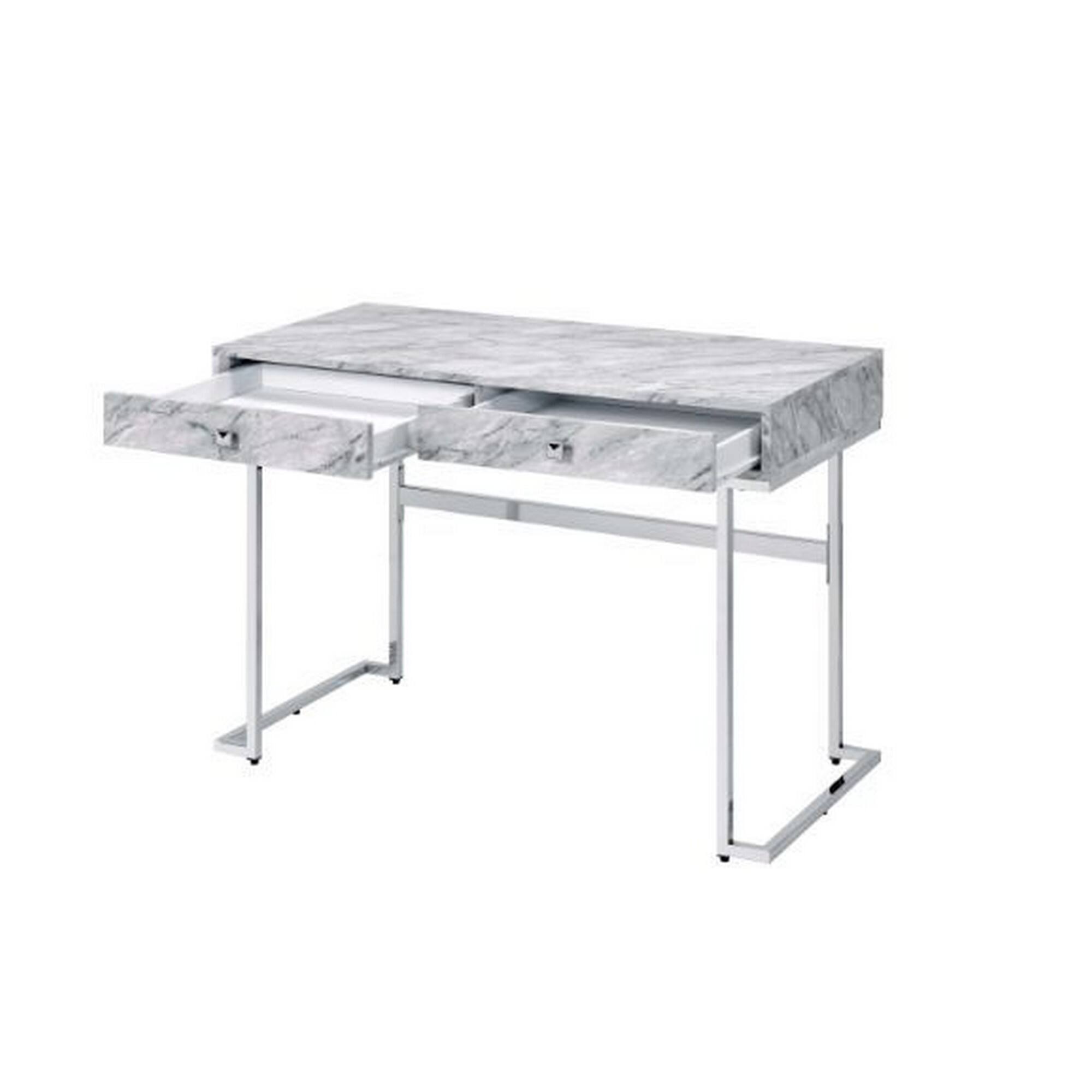 Alt View 1. Manhattan Lane - Writing Desk with 2 Drawers and Faux Marble Top, Gray - Gray.