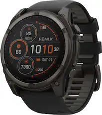 The text on the image reads: "60 55 05 50 45 40 88 82 10 HIGH FNIX 80 1010 38 15 SAT 01 - 7300 20 200 35 GARMIN 25." This text appears to be a combination of various numbers, letters, and symbols, possibly representing data or settings on the watch.