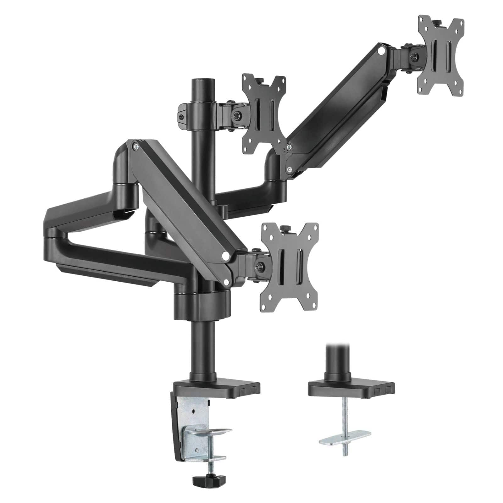 Mount-It! - Triple Monitor Mount with Gas Spring Arms – Full Motion Desk Mount for Three Screens up to 27" - Black