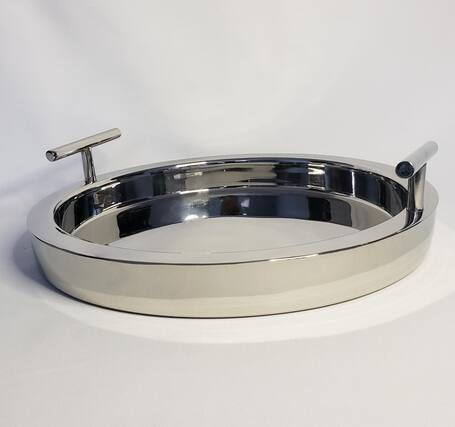 Front. Jiallo - Stainless Steel Silver Double wall tray with T handles 14" dia - Silver.