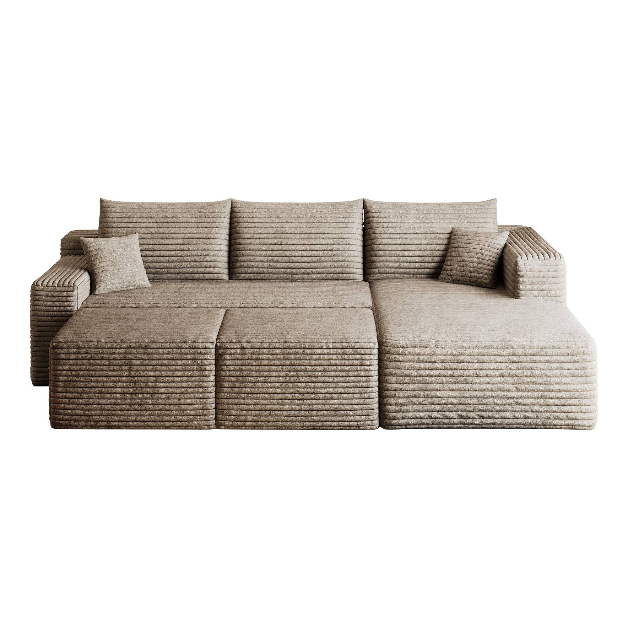 Alt View 1. Whisen - 95" U-Shaped Modular Sectional Sofa with 2 Ottomans, Plush Corduroy Fabric Deep Seat Corner Couch - Camel.