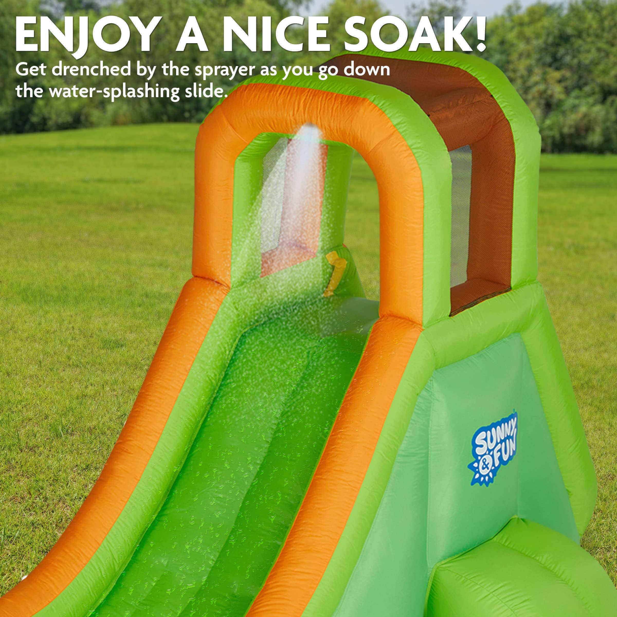 ENJOY A NICE SOAK! Get drenched by the sprayer as you go down the water-splashing slide. SUNNY FUN &