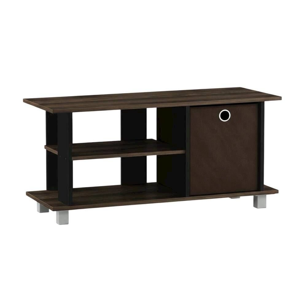 Alt View 3. FurniFact - Simplistic TV Stand with Storage Bins in Dark Brown and Walnut Finish - Brown black.