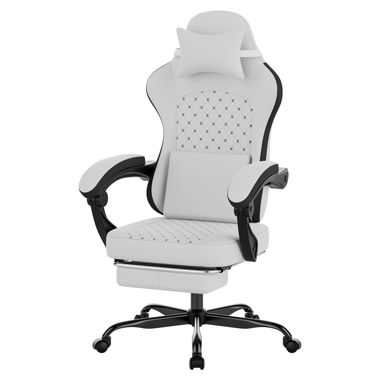 Anysun - High Back Ergonomic PC Gaming Chair with Massage, Footrest, Comfortable Headrest & Lumbar Support - White+Black