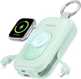 RORRY - CharmGo 20000mAh Portable Charger, 30W Power Bank, Built-in Cables, LCD, Keychain, for iPhone & Apple Watch - Green
