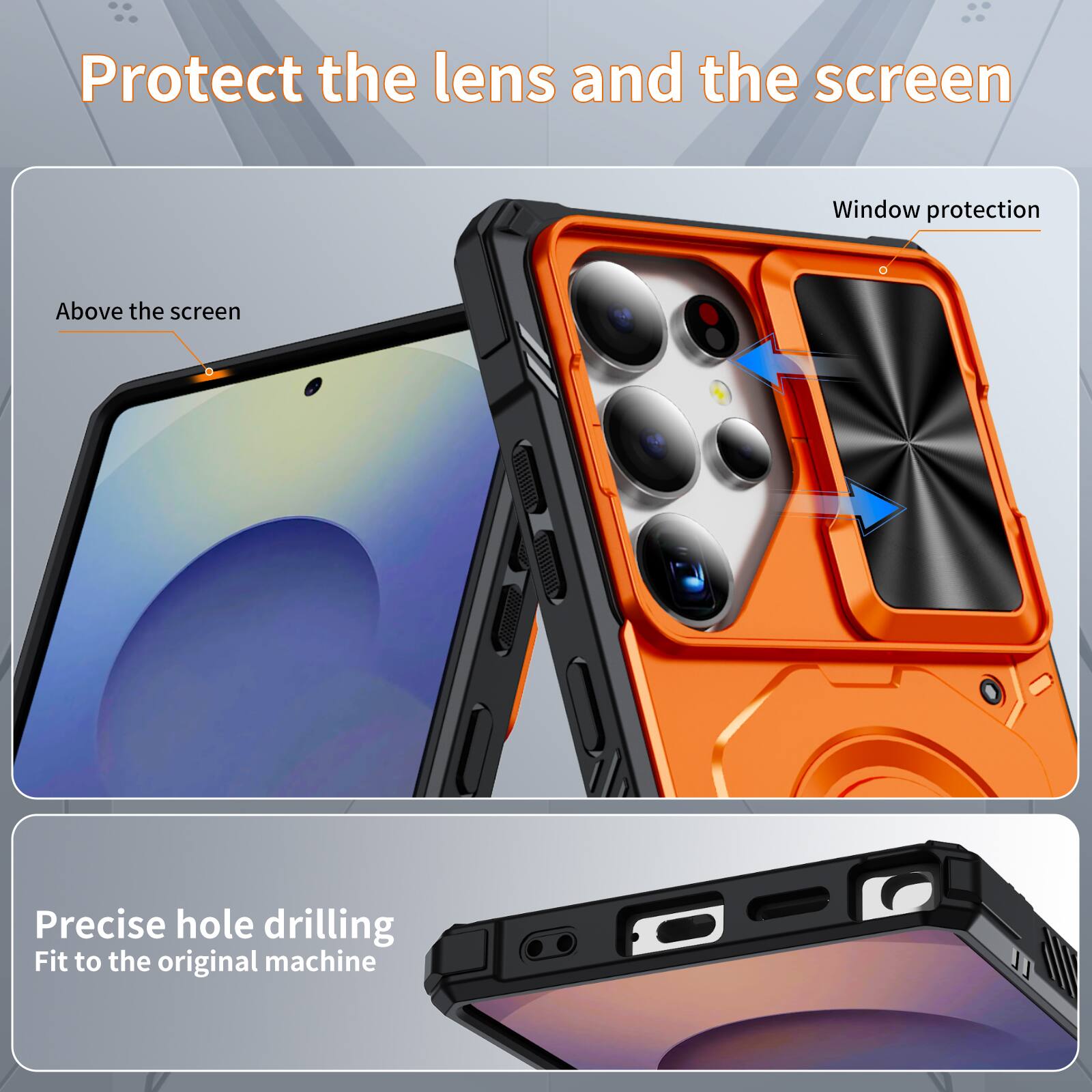 Protect the lens and the screen

Window protection

Above the screen

Precise hole drilling

Fit to the original machine