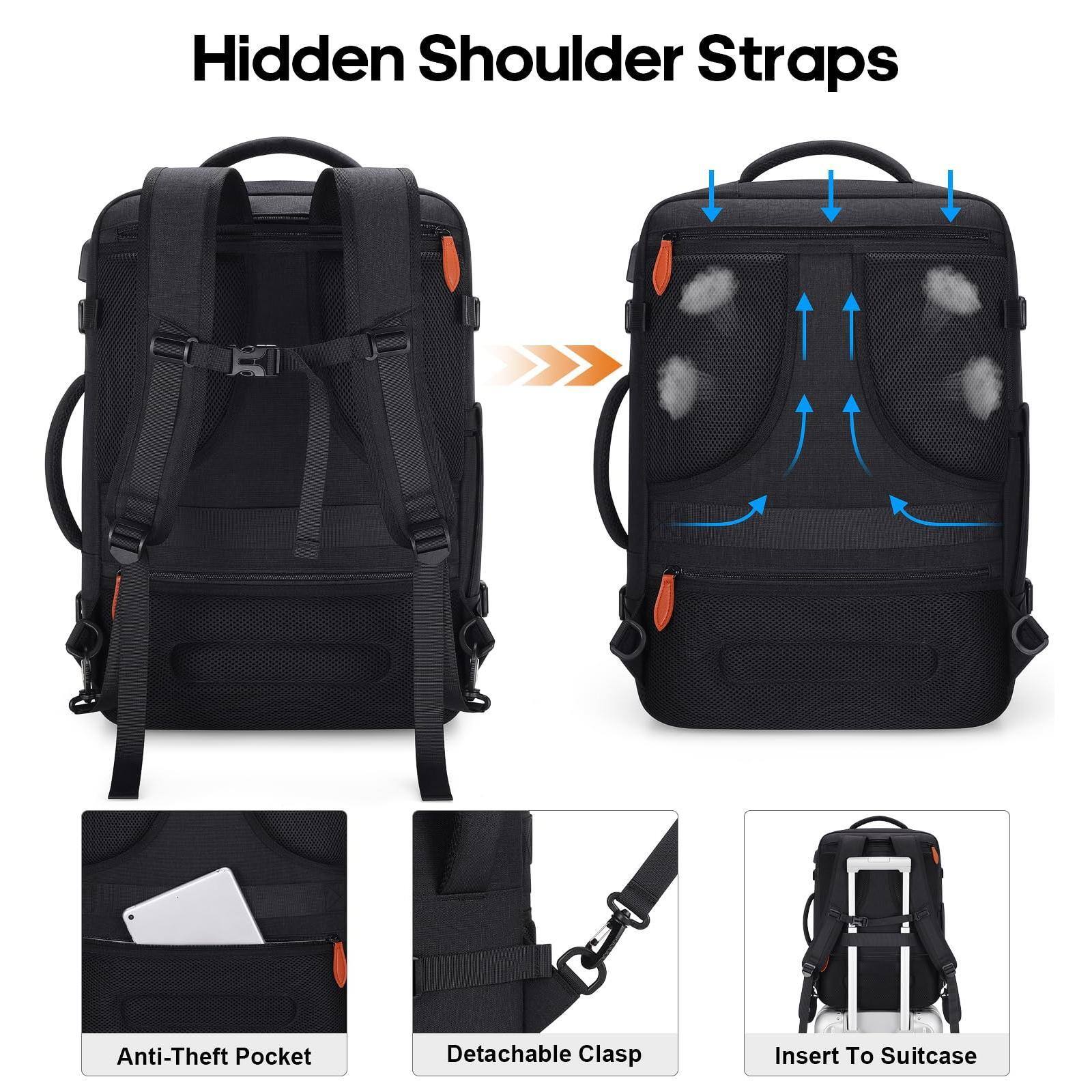 Alt View 2. Stamp n Camp - Travel Backpack 42l Flight Approved Carry On  Expandable Laptop With Packing Cubes   Shoe Pocket Water Resistant - Black-brown (Backpack With 4 Packing Cubes).