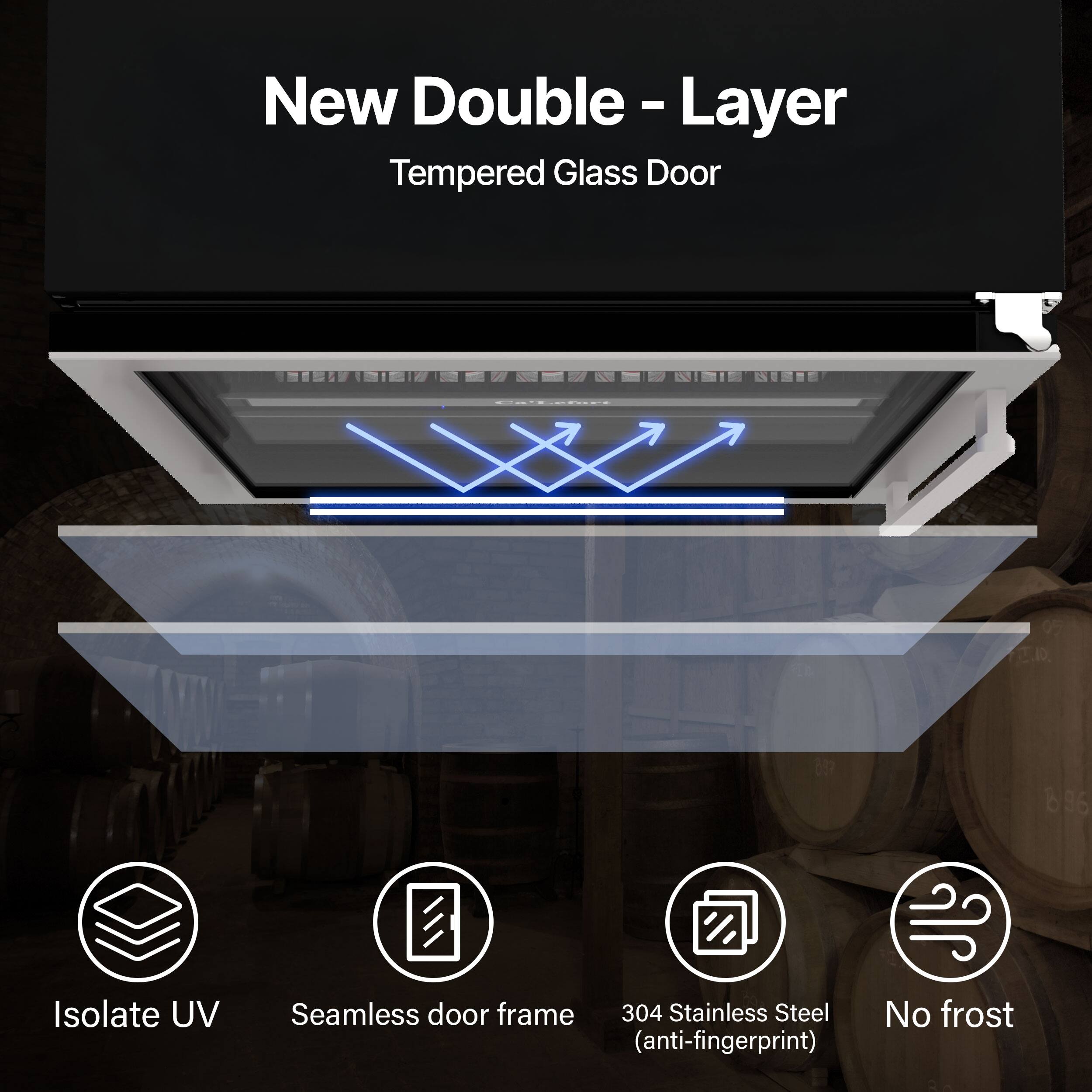 New Double-Layer Tempered Glass Door

- Isolate UV
- Seamless door frame
- 304 Stainless Steel (anti-fingerprint)
- No frost
