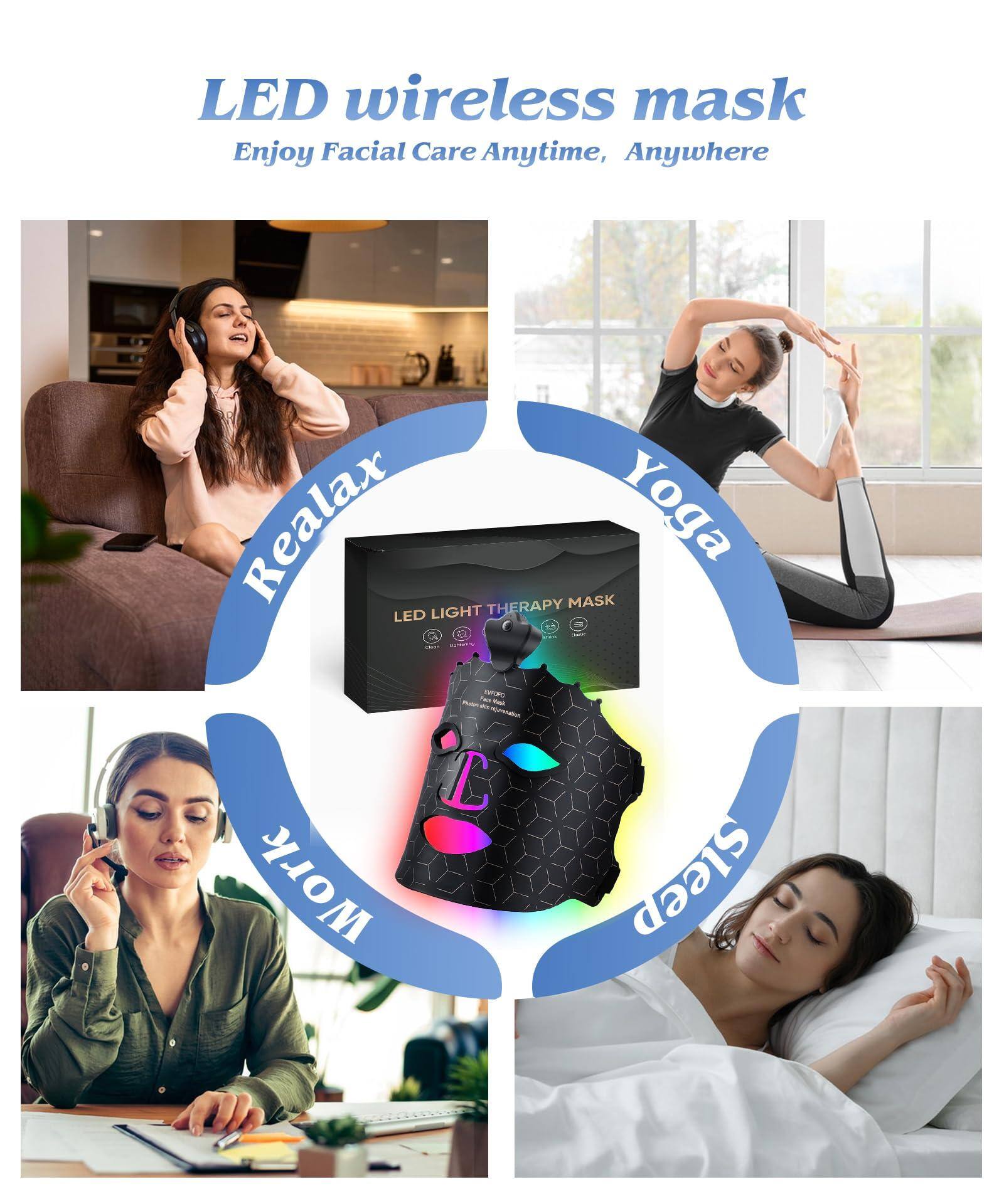 LED wireless mask  
Enjoy Facial Care Anytime, Anywhere  

Realax  
Yoga  
Work  
Sleep