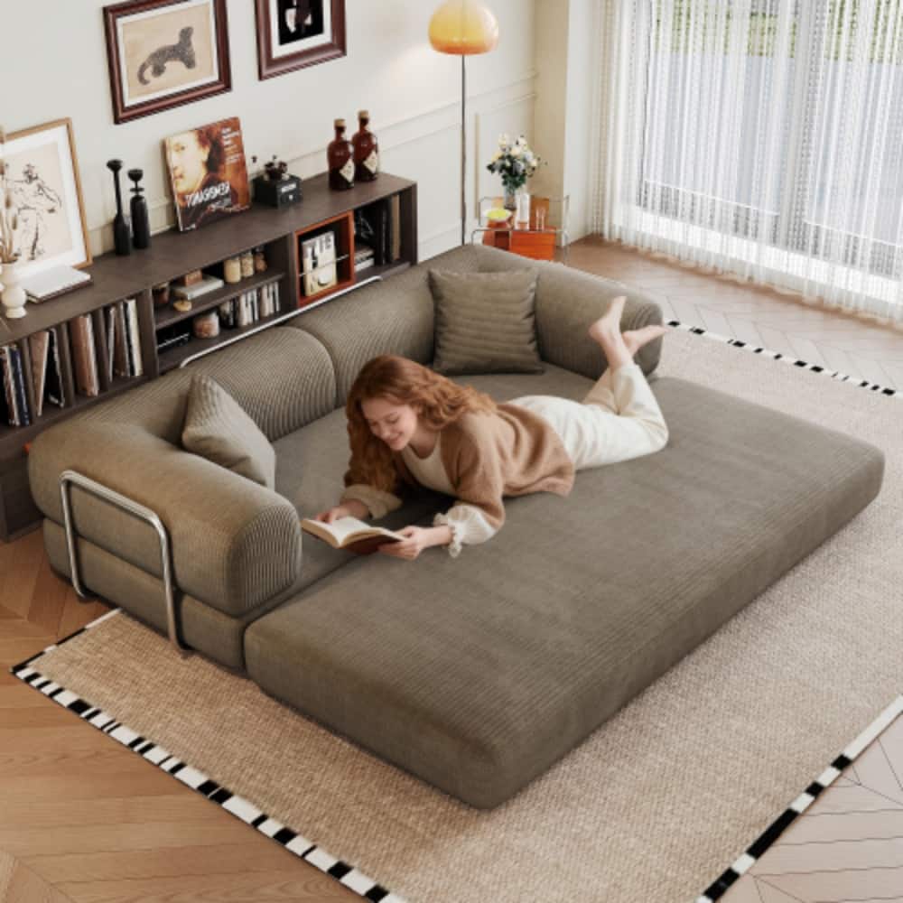 LUCKY ONE - 78.8" Compression Convertible Floor Sofa Bed w/ Pillow Back Support Armrest No Assembly - Camel
