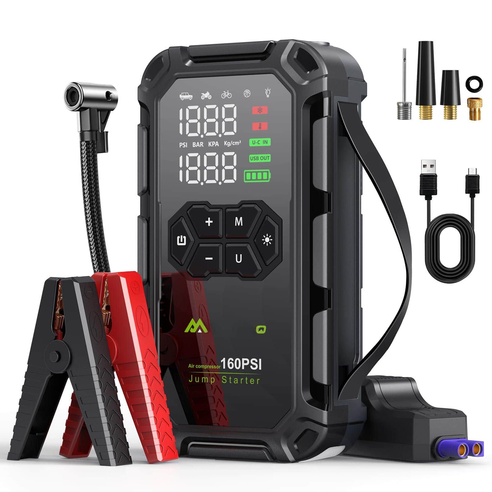 JETRANSPORT - M-ja1 Car Jump Starter With Air Compressor 4000a 150psi Jumper Portable(10l Gas/8l Diesel) 12v Box - 6000A & 160PSI