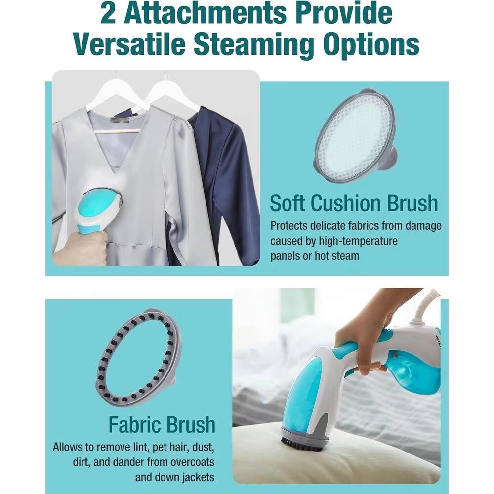 2 Attachments Provide Versatile Steaming Options

Soft Cushion Brush
Protects delicate fabrics from damage caused by high-temperature panels or hot steam

Fabric Brush
Allows to remove lint, pet hair, dust, dirt, and dander from overcoats and down jackets
