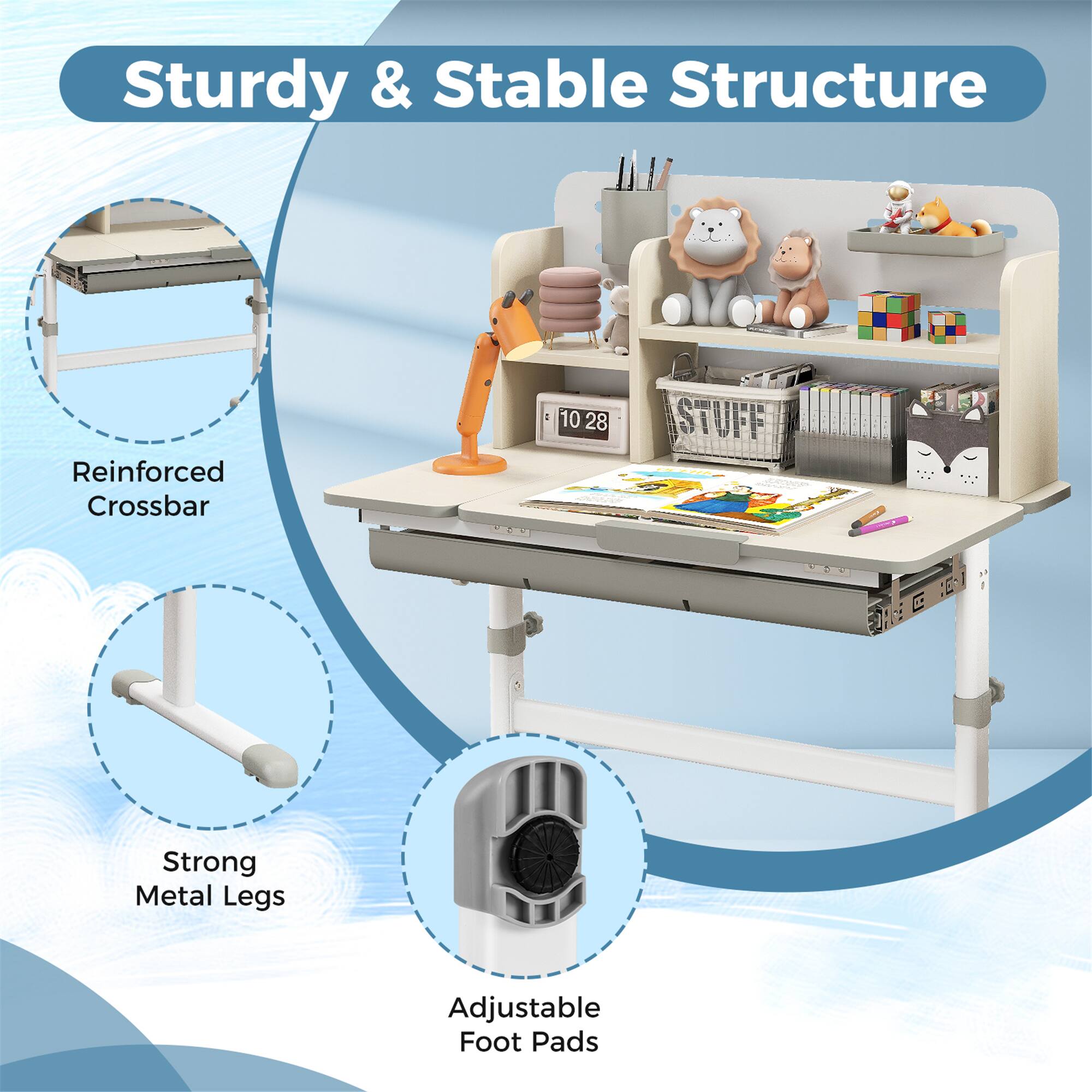 Sturdy & Stable Structure

Reinforced Crossbar

Strong Metal Legs

Adjustable Foot Pads