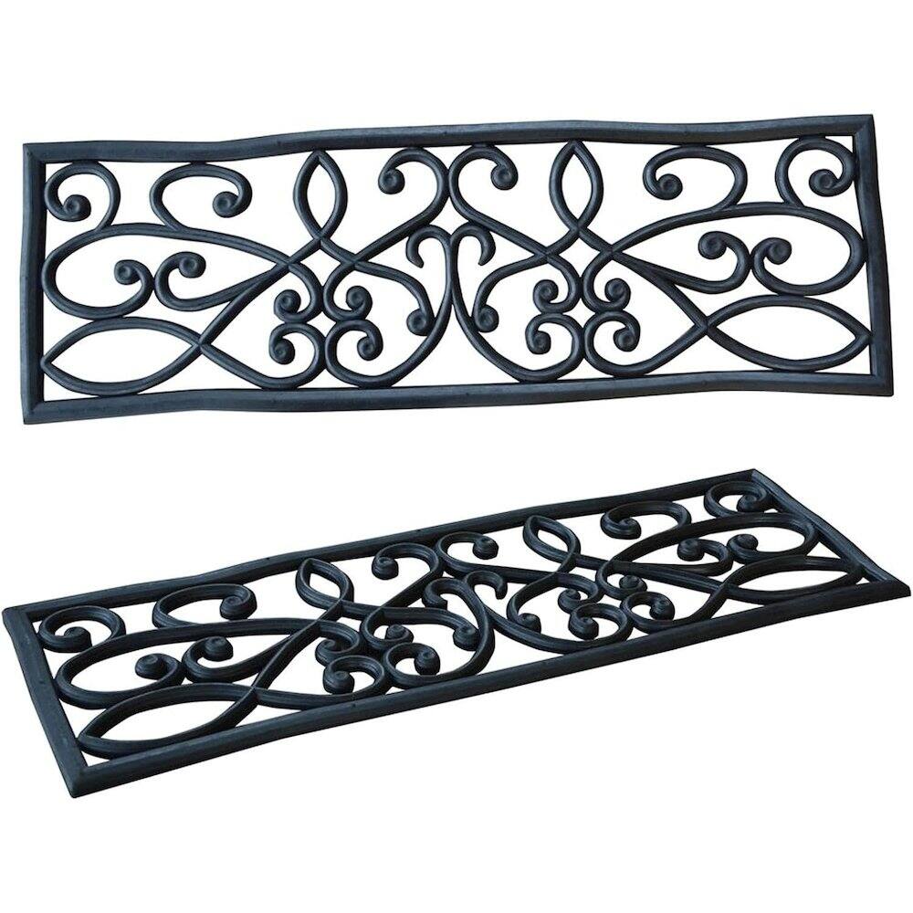 Left. AmeriHome - AmeriHome Rubber Scrollwork Stair Tread 4 Pack - Black.