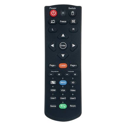 Power
Switch
Freeze
L
R
Enter
Page-
Laser
Page+
Keystone
Volume
Menu
3D
HDMI
VGA
Video
User1
User2
User3
Source
Resync