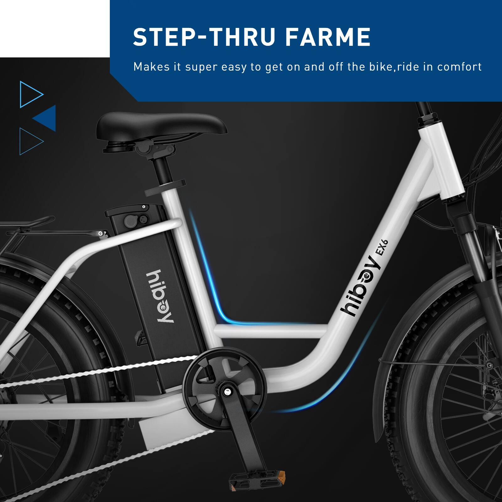 STEP-THRU FARME Makes it super easy to get on and off the bike, ride in comfort hiboy EX6 P hibay