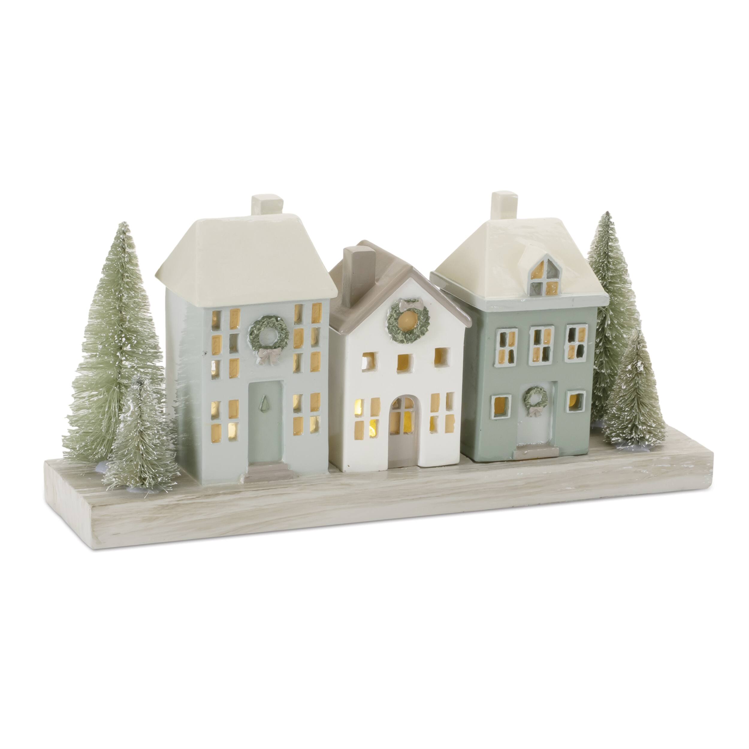 Front. BreeBe - LED Winter Village 11.75"L - Green, Gray, White.