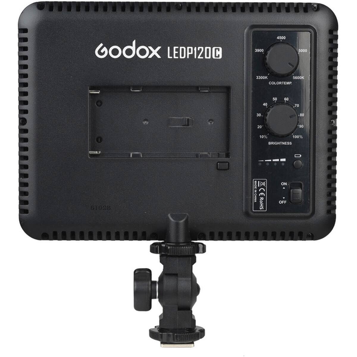 Godox LEDP120  
3900 4500 5000 3300K 5600K COLORTEMP  
40 50 60 .70 30 20 80 90  
3 10% 100% BRIGHTNESS  
6103B  
MADE IN CHINA  
CE ROHS  
ON OFF