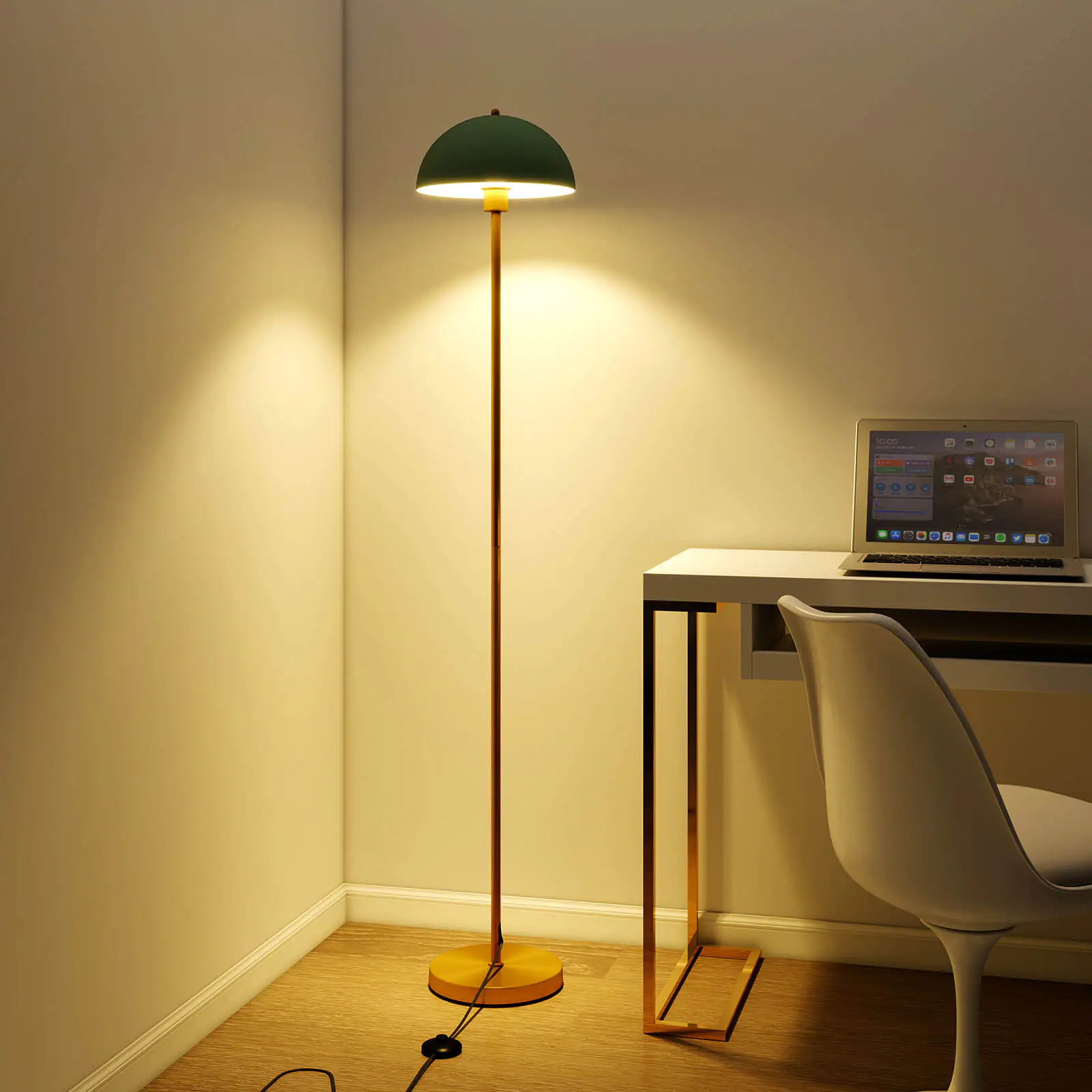 Alt View 1. Costway - Costway 64" Floor Lamp with Adjustable Lamp Head, Shatterproof Lampshade & Foot Switch - Gold + Green + White.