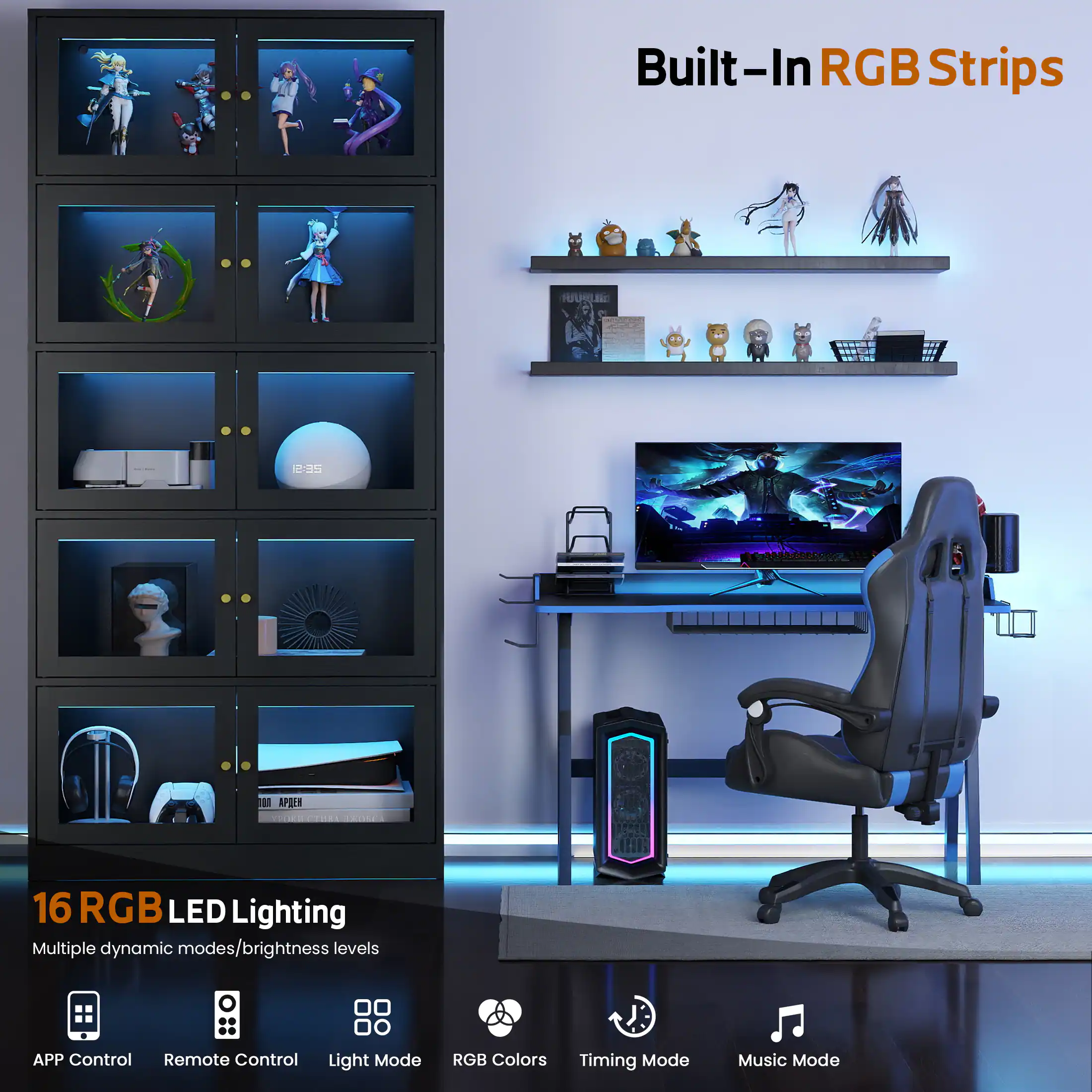 Built-In RGB Strips

16 RGB LED Lighting  
Multiple dynamic modes/brightness levels

APP Control  
Remote Control  
Light Mode  
RGB Colors  
Timing Mode  
Music Mode