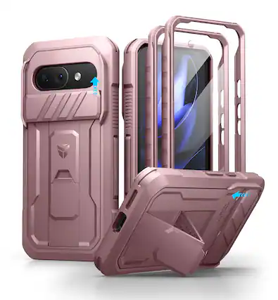 Front. dexnor - Dexnor Full-Body Case for Pixel 9a with Camera Cover & 2Front Frames & Built-in Screen Protector & Kickstand,Peony Pink - Peony Pink.