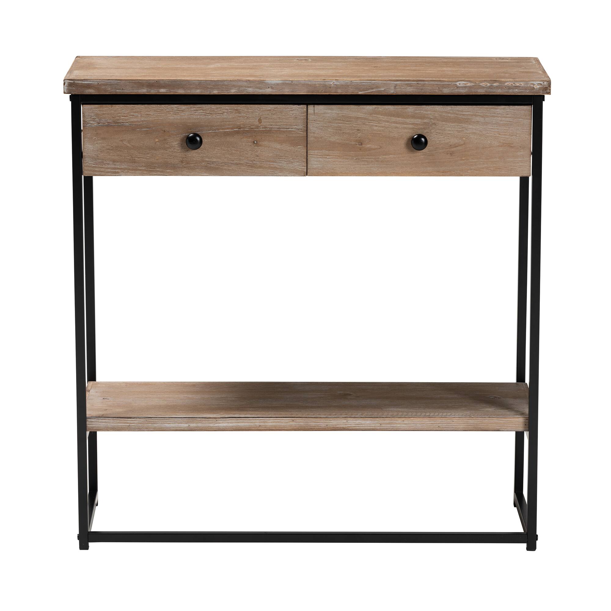 Left. Baxton Studio - Silas Modern Industrial Finished Wood and Metal 2-Drawer Console Table - Natural Brown/Black.