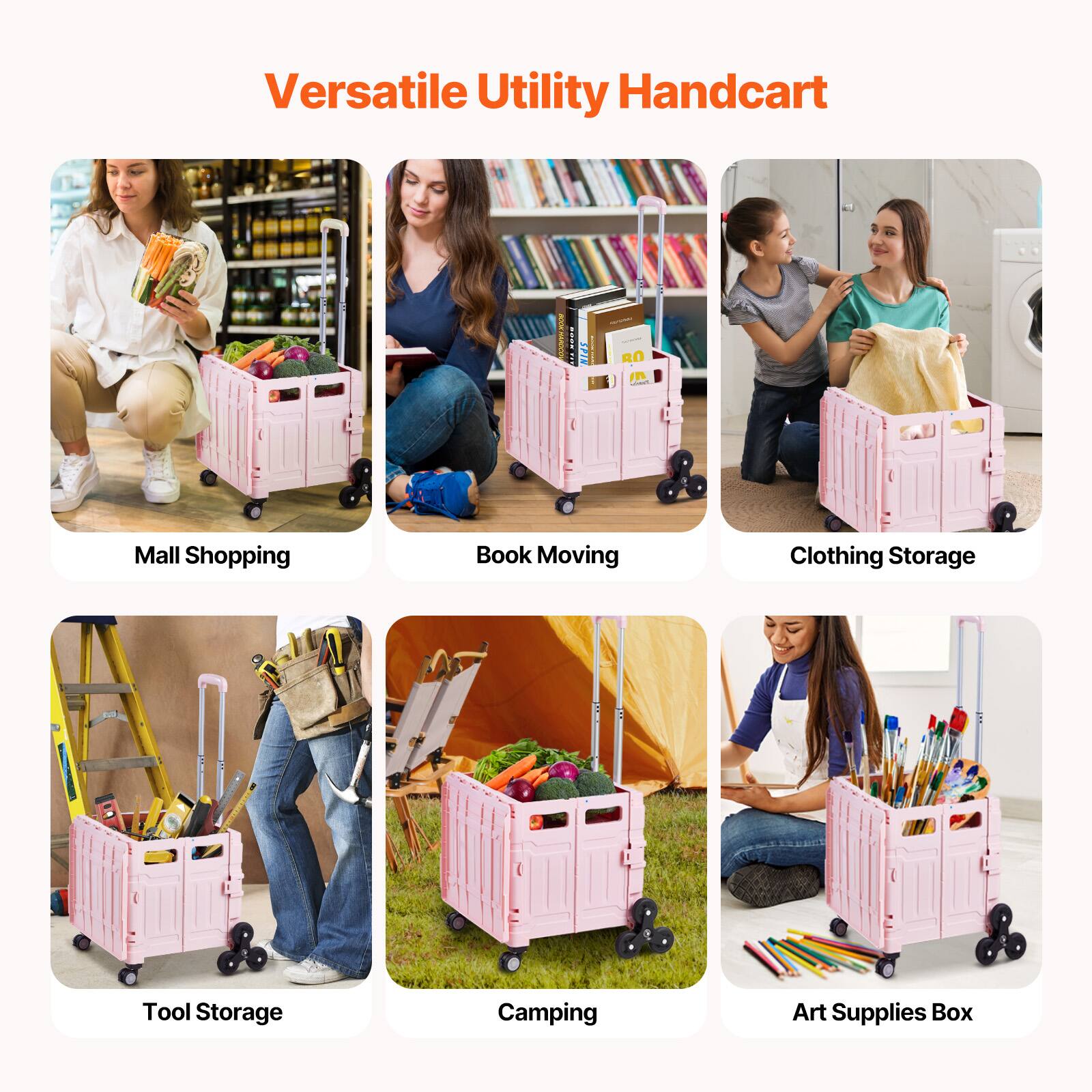 Versatile Utility Handcart

- Mall Shopping
- Book Moving
- Clothing Storage
- Tool Storage
- Camping
- Art Supplies Box