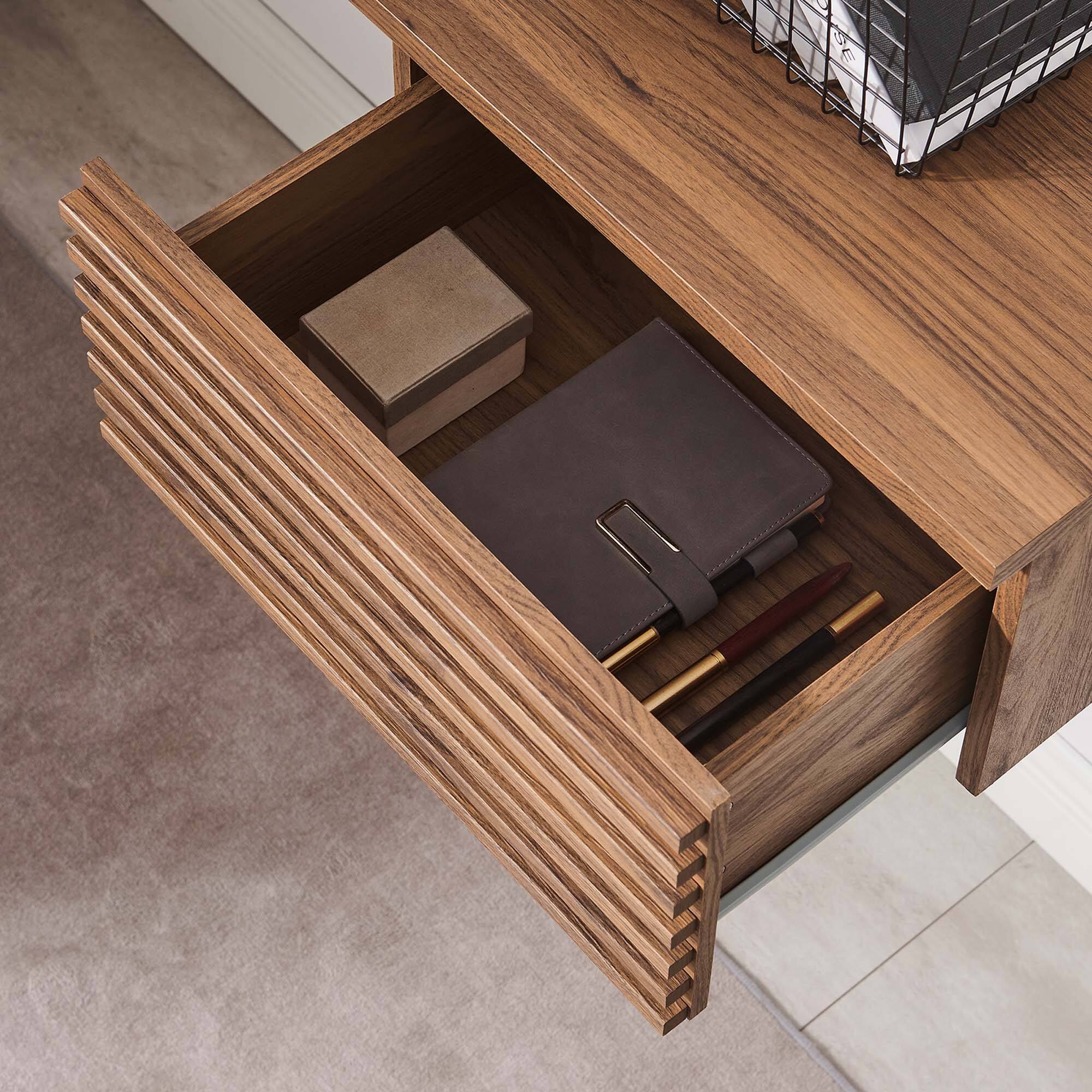 Alt View 1. Modway - Render Wall Mount Corner Office Desk by Modway - Walnut.
