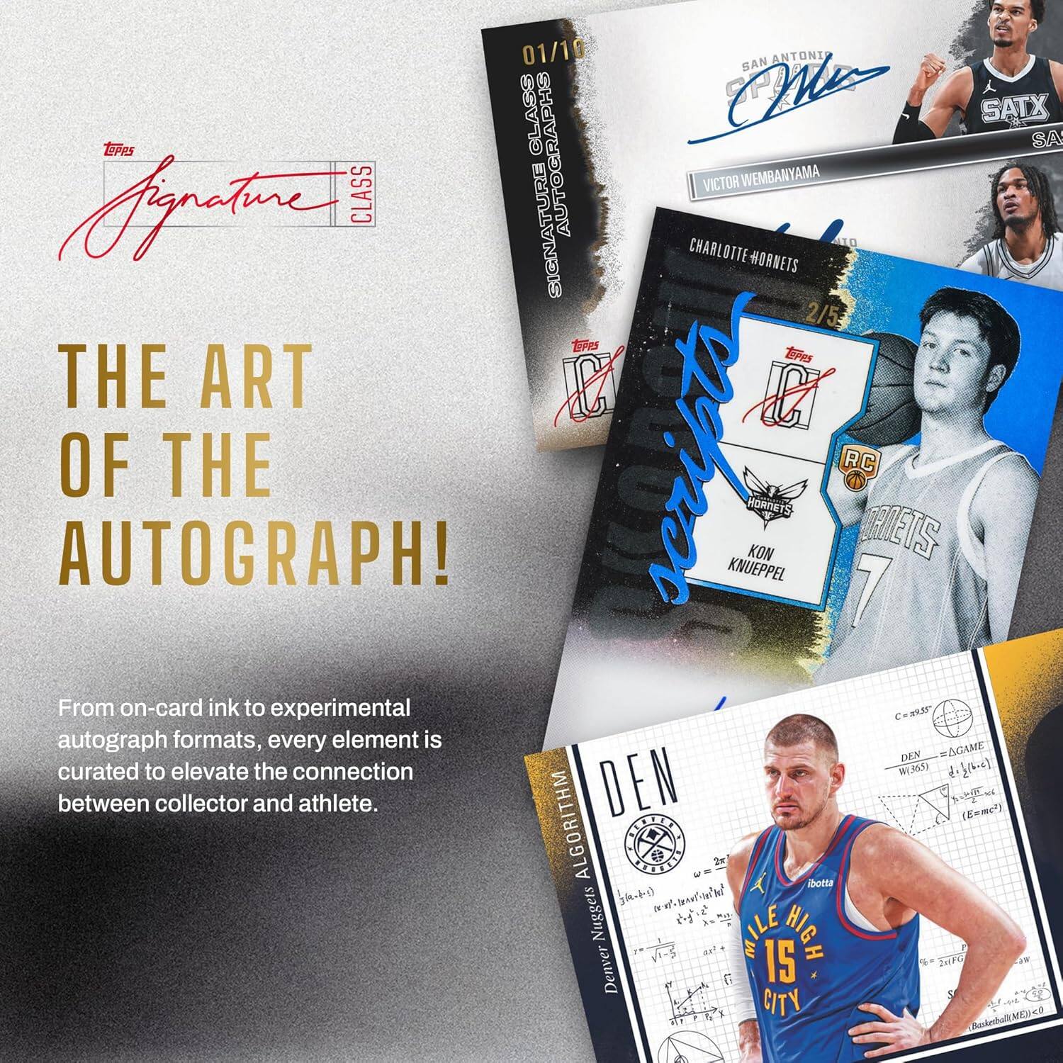 01/10 SAN ANTONIO CLASS RAPHS  
nothing_to_transcribe  
SATX 1 TEPPS SA  
Spt CLASS SIGNATURE AUTOCRAPHS AUTOCI  
VICTOR WEMBANYAMA  
CHARLOTTE HORNETS  
2/5  
EPEPS THE ART OF THE AUTOGRAPH!  
From on-card ink to experimental autograph formats, every element is curated to elevate the connection between collector and athlete.  
DEN RNGAME  
DEN  
MILE HIGH CITY  
15  
MEJCO  
124  
Boka