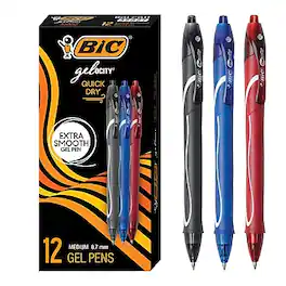 BIC - Gel-ocity Quick Dry Gel Pen, Medium Point, 0.7 mm, 12/Pack - Assorted Ink